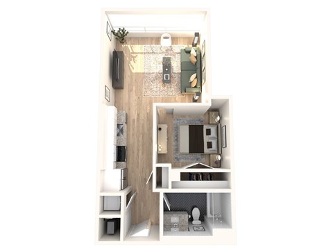 Floor plan for 1 bed, 1 bath, 603 sqft